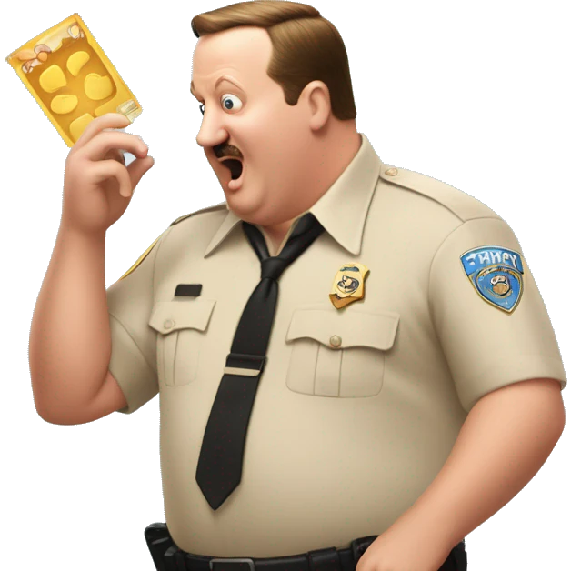 Paul blart blowing out magic air from a simcard emoji