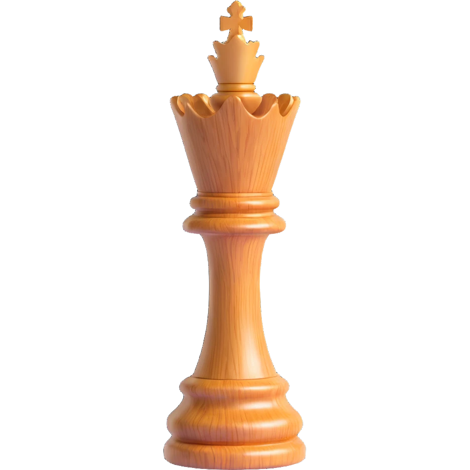 3D emoji style king chess piece, wooden texture, polished, realistic, no text emoji