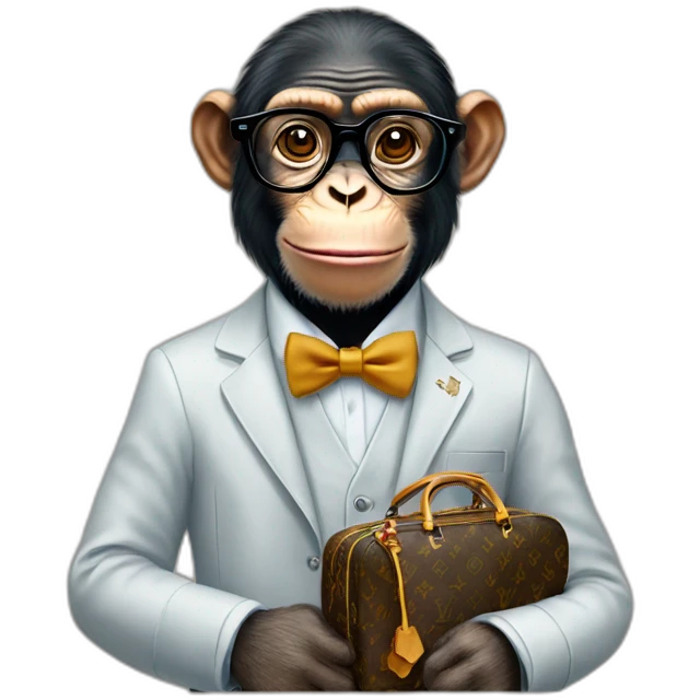 chimp professor with glasses and louis vuitton clothing  emoji