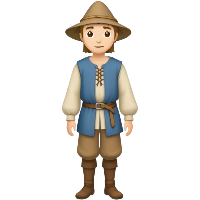 Full body of medieval peasant commoner in simple cloth clothing and hat emoji