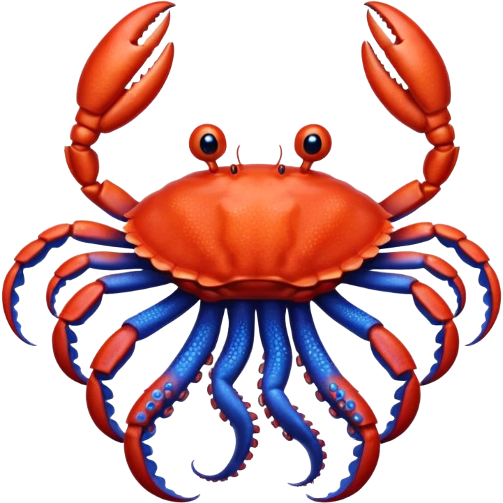 a red crab with two claws and a blue octopus are friends emoji