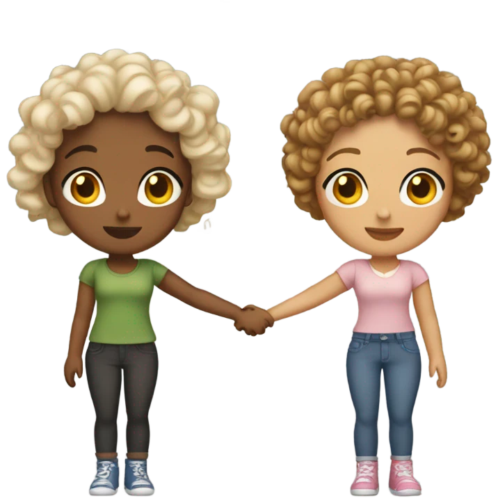 Full body, Two girls holding hands light skin  one  with a curly bun and one  with curly hair emoji