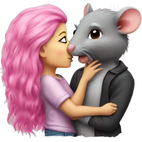 rat kissing a girl with pink hair emoji