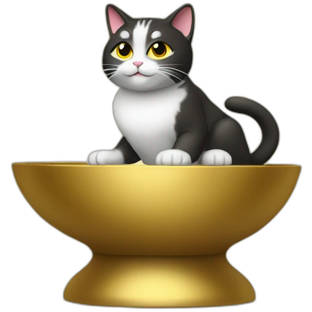 cat secretary sitting on top of the gold cloud emoji
