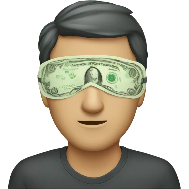 man wearing eye mask made of money emoji