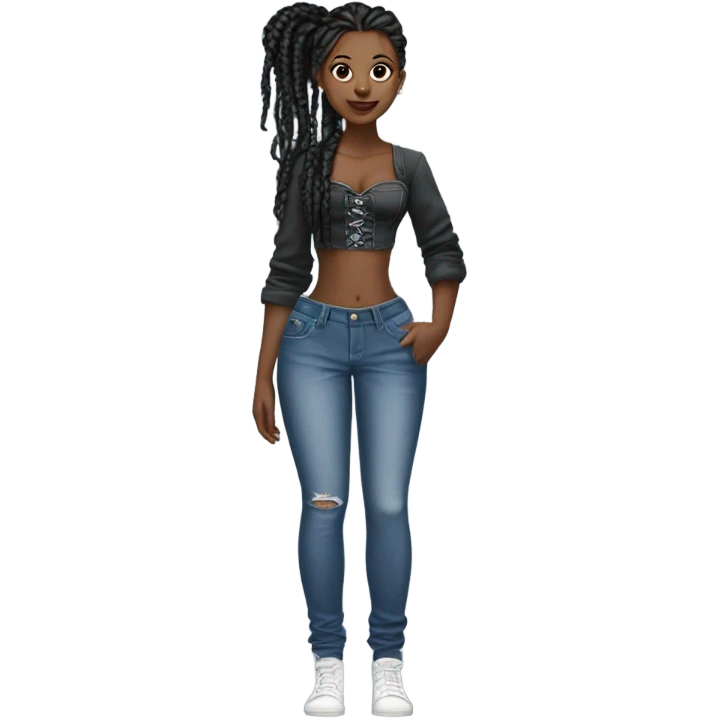 Black girl with braids posing full body jeans corset top emoji