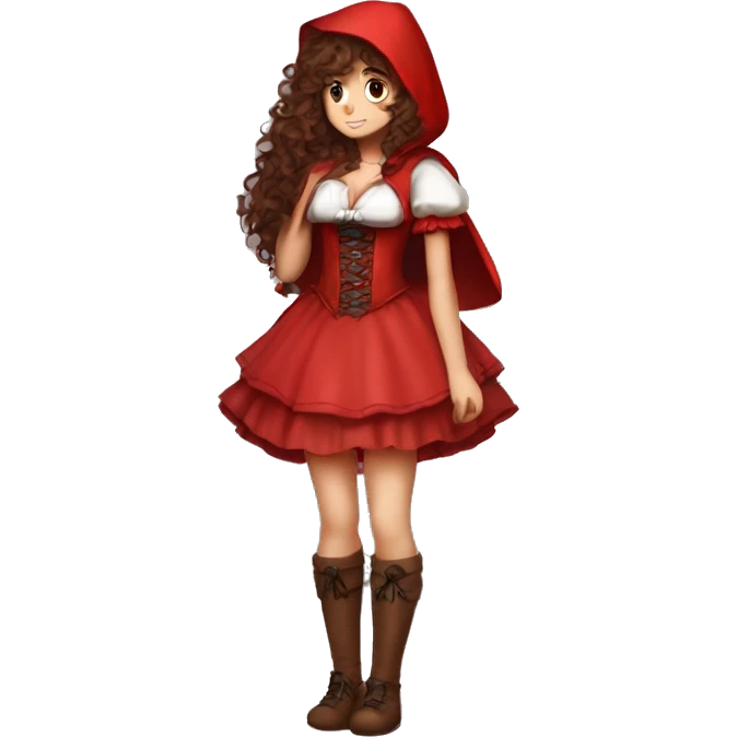 Little Red Riding Hood long curly hair brown corset and dress full body pose non-chibi emoji