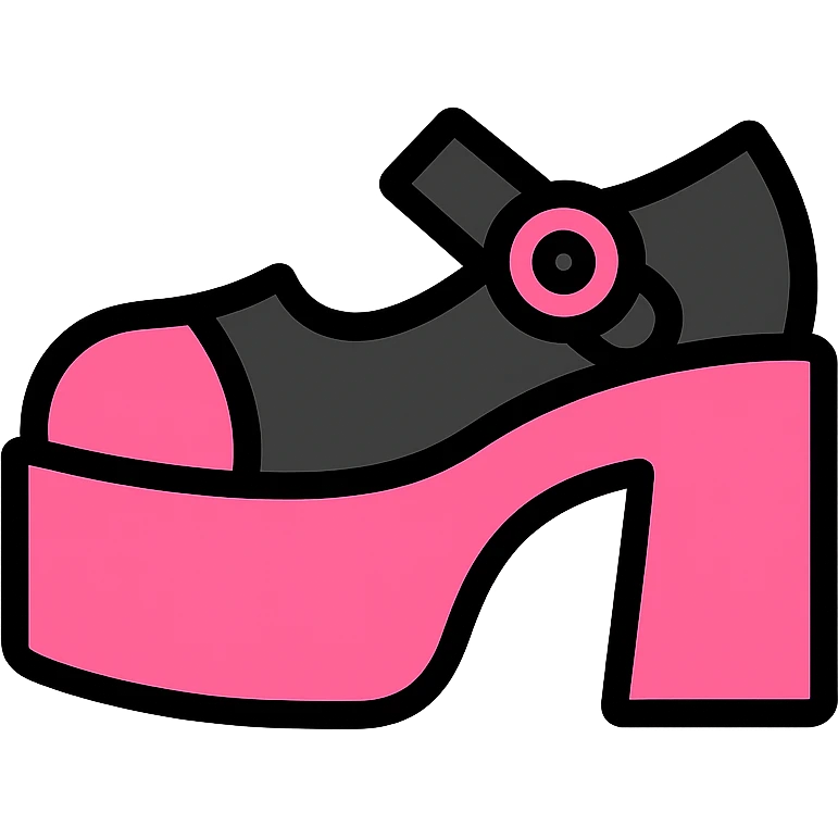 BLACKPINK-inspired gothic shoes, no hearts, black and pink, cute and stylish, color outline icon style emoji