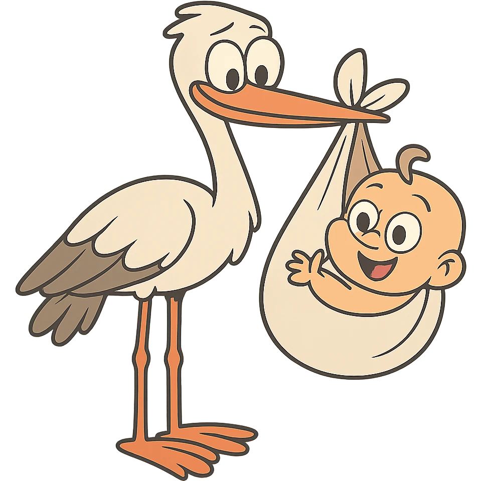 flat toon style stork and baby emoji