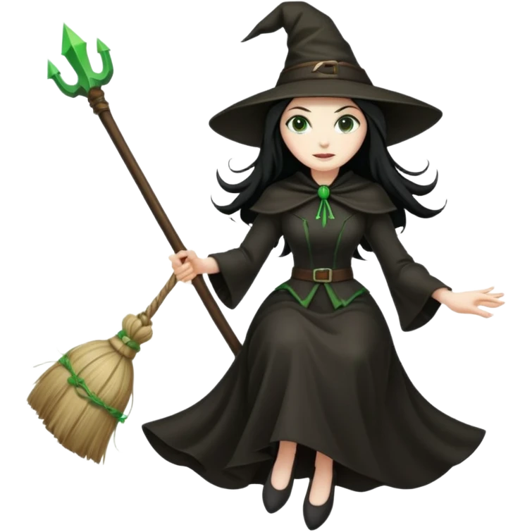 wicked looking witch flying high in the air on a broom emoji