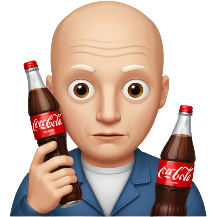  Gross eyes White man with no eyebrows and bald and with Coca-Cola that has written grilovačka on it in his hand  emoji