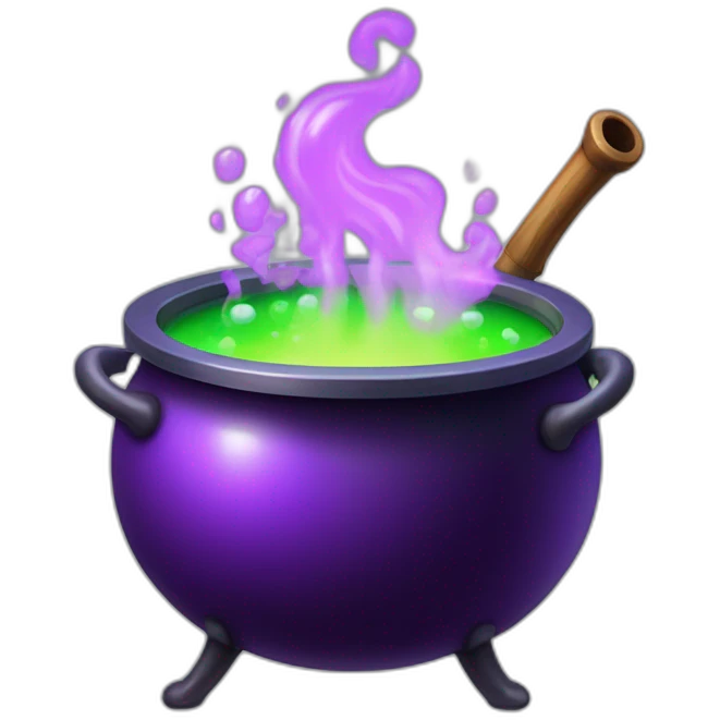 Cauldron bubbling over with neon-green potion and purple steam. emoji