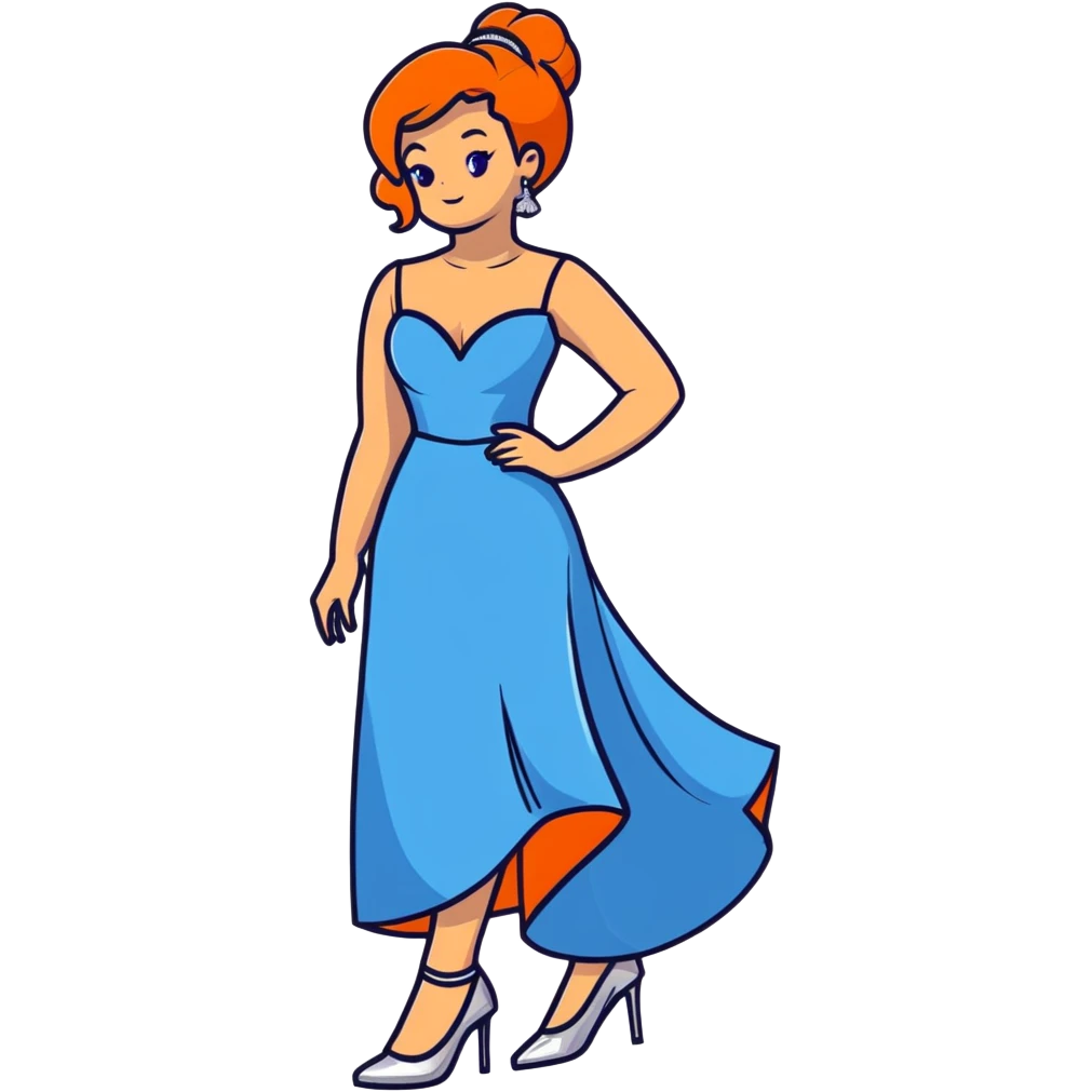 girl with big feet wearing silver heels and a big blue-grey prom dress emoji