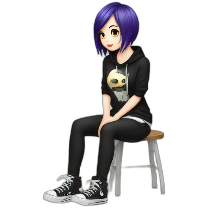 Full body curvy emo girl sits on the floor черная юбка белые трусики рваные полосатые чулки emoji