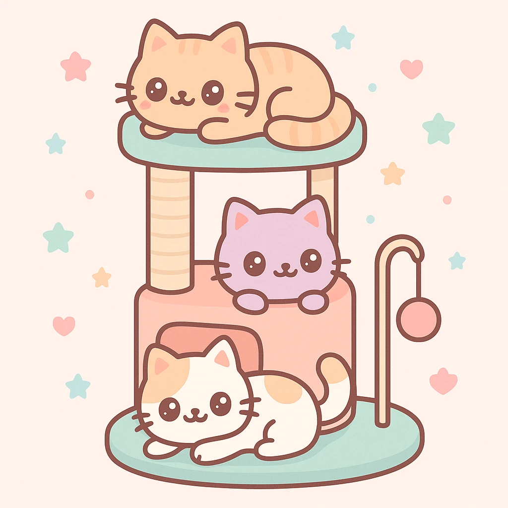 cats relaxing in a vertical playhouse emoji