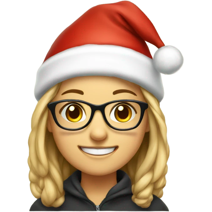 smiling  girl with glasses and Santa hatportrait emoji
