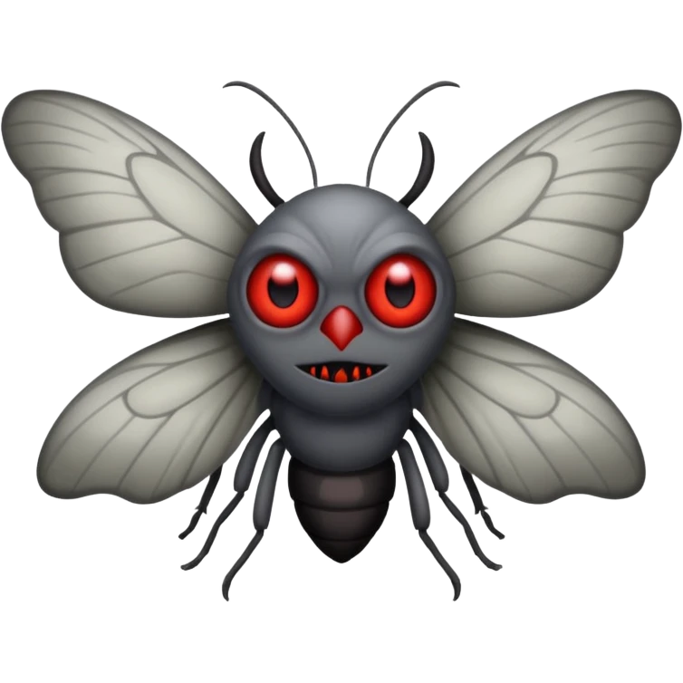 Create a scary emoji of the Mothman with bright red eyes and as depicted in the legend. Make it less bird like and more Moth / Human hybrid emoji