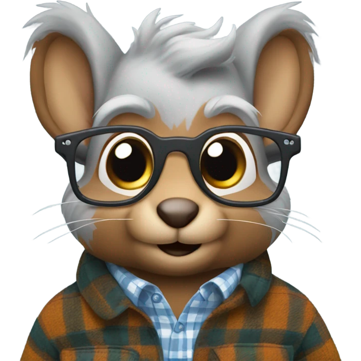 Squirrel with glasses and flannel shirt grey hair emoji