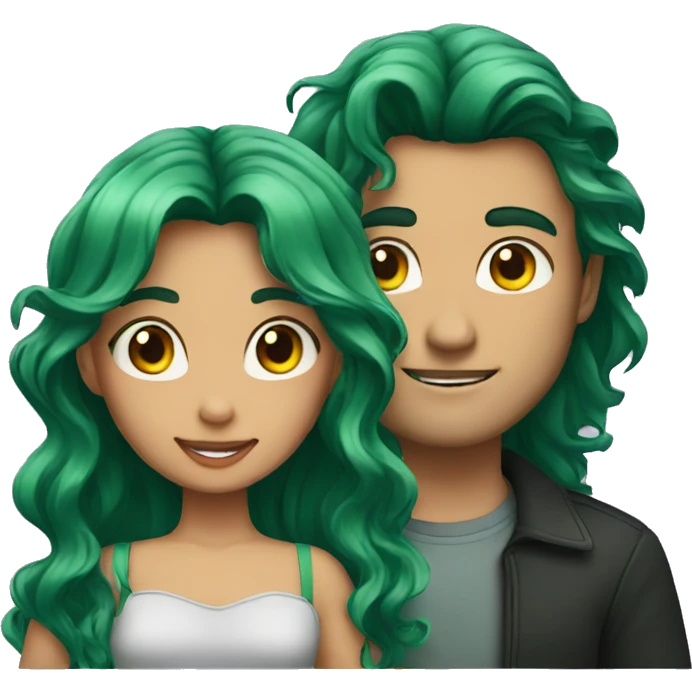 girl who has green hair with a guy who has long wavy black hair emoji