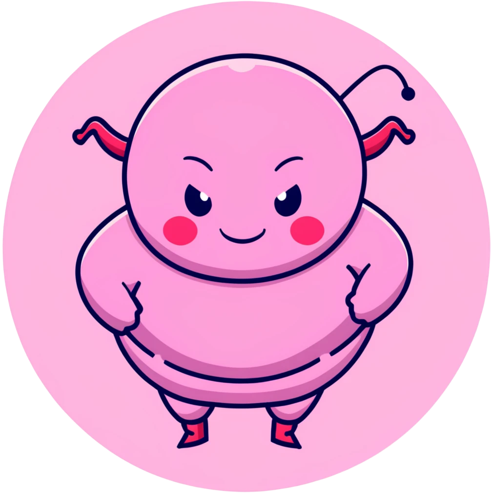Majin Buu from Dragon Ball Z, pink round body with holes, antenna on head, innocent smile emoji
