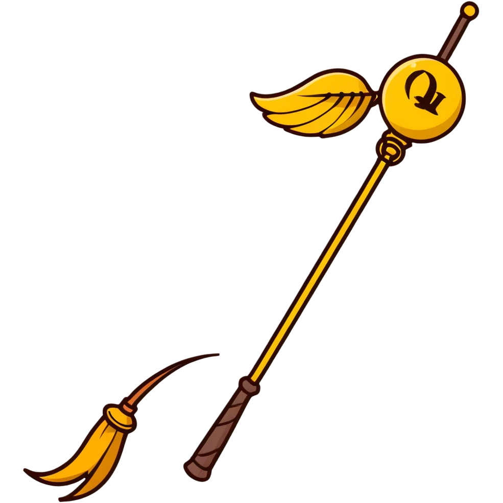 Quidditch broomstick and golden snitch emoji