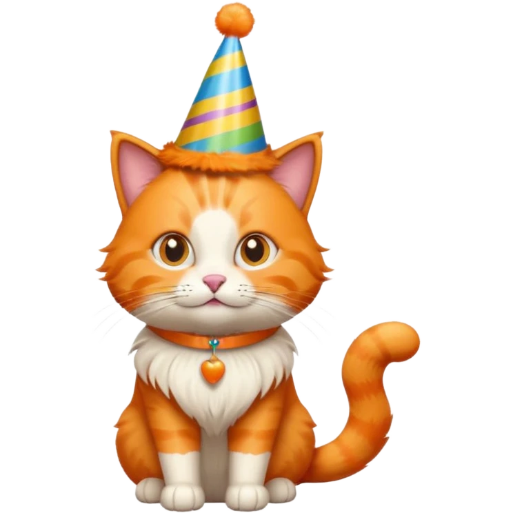 Orange cat wearing a birthday hat emoji