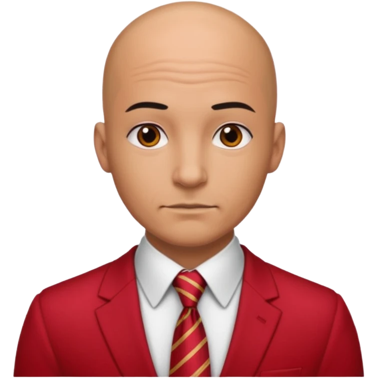 man Bald with red necktie, red dress,tatto. emoji