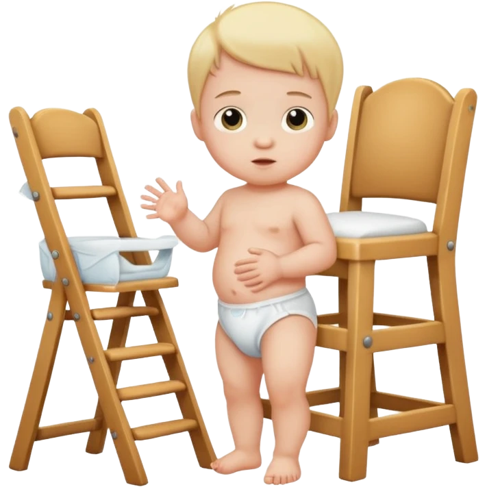 baby with a white diaper, standing and grasping a chair emoji