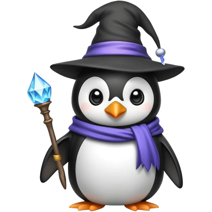 penguin wearing a wizard hat and holding a magic wand emoji