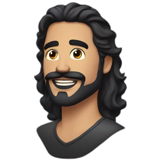 latino man with long wavy black hair and black light beard and mustache  emoji