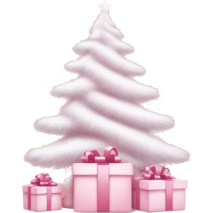 Light pink Christmas gifts under a white Christmas tree  emoji