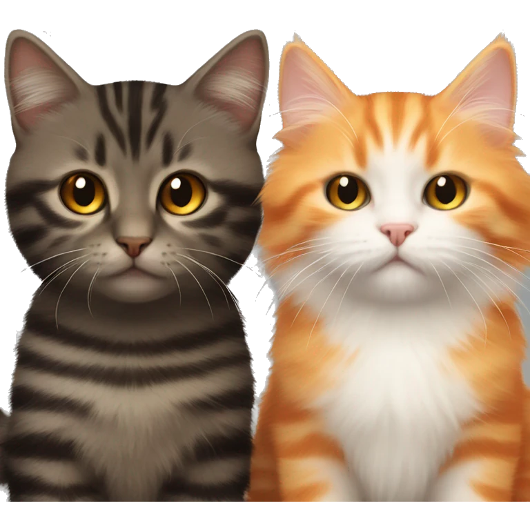 Dark striped kitten and fluffy orange cat emoji