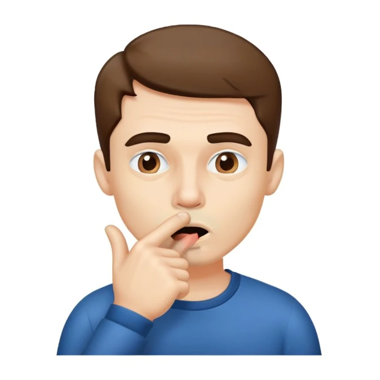 Man with comically sharp Jawline with finger on mouth, making silence gesture. emoji