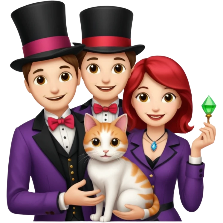 magician couple and their pet cat emoji