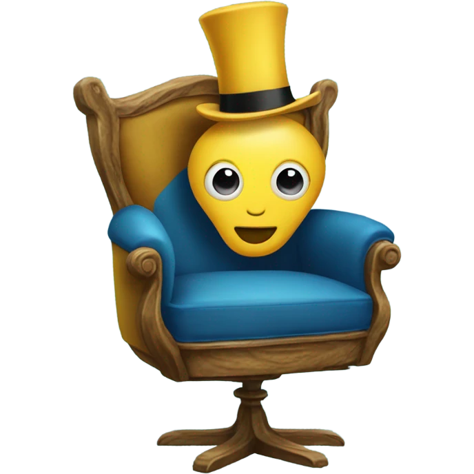 A clam wearing a yellow top hat while sitting in a blue chair emoji