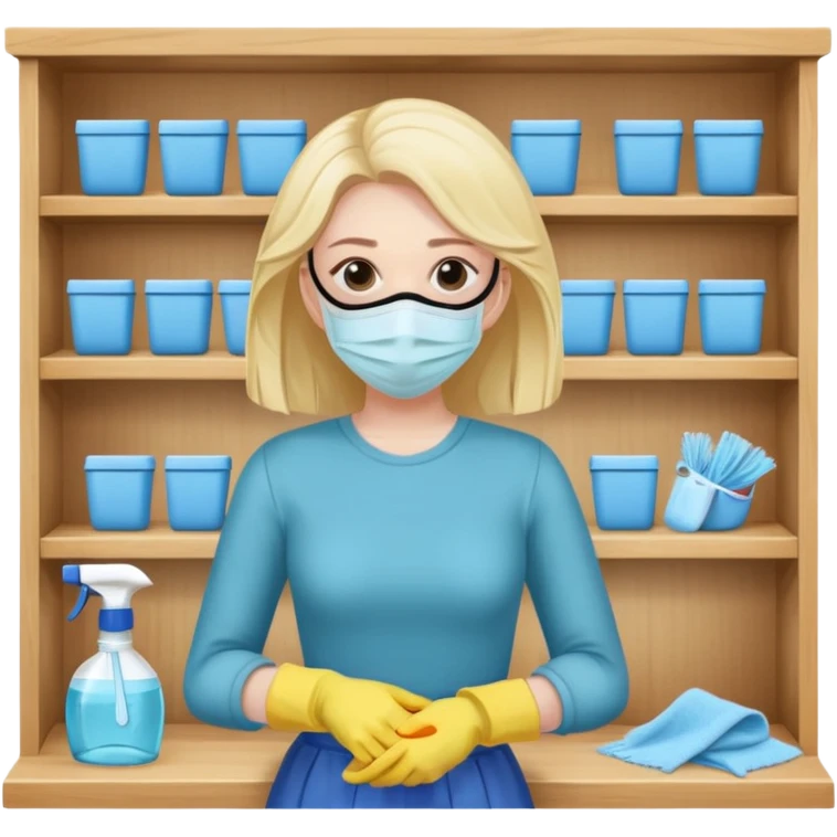 woman anxious cleaning a shelf and wearing a mask emoji