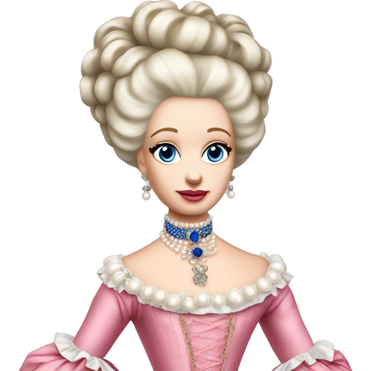 Marie Antoinette with pink dress, pearl choker, blue eyes emoji