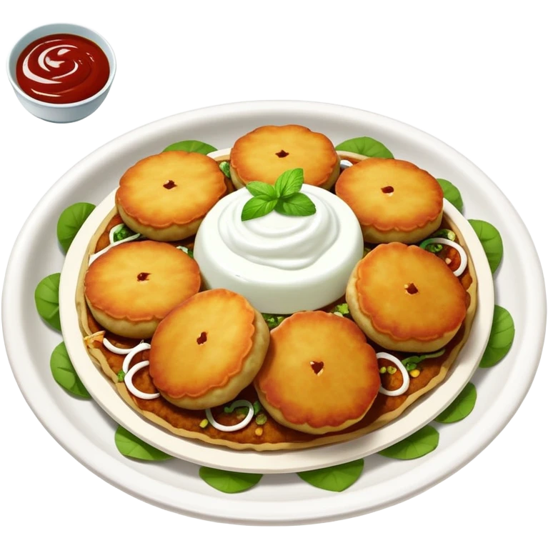 Aloo Tikki Chaat, Indian street food with potato patties, yogurt, and chutneys emoji