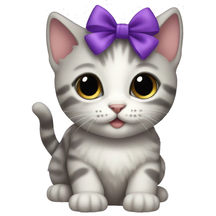 A kitten with a purple bow on emoji