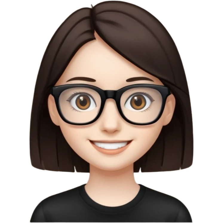 une ado, brune aux cheuveux tres fonces longs lisses blanche, ,lunettes carres noires, yeux bruns  emoji