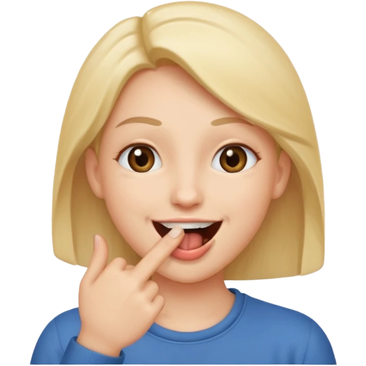 A smiling face with open mouth and taking is finger inside mouth emoji