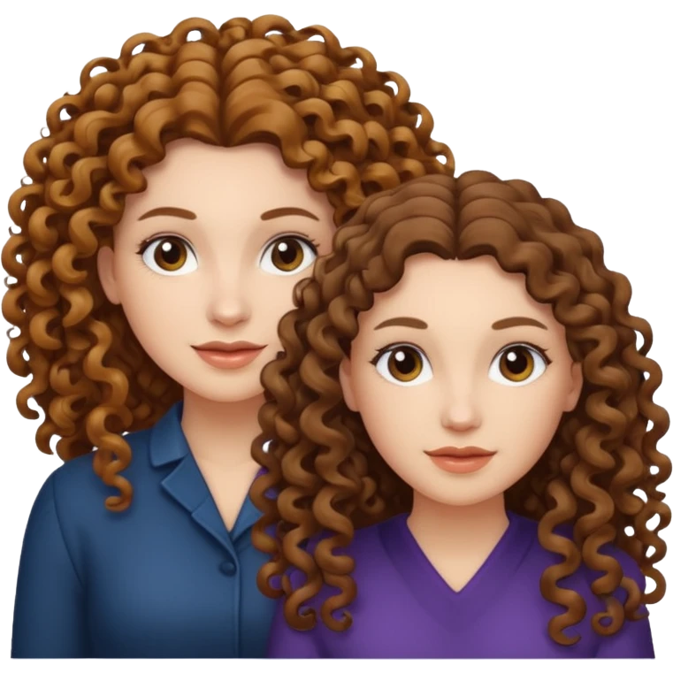 White woman with curly hair and white woman with long brown hair emoji