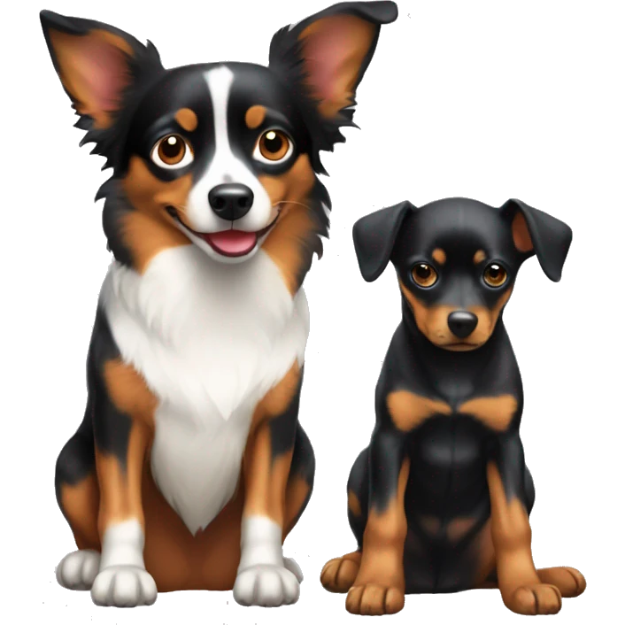 Mini pinscher sit next to an australian shepard emoji