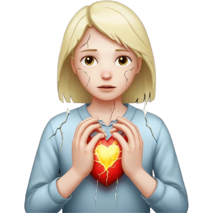 Heart cracking with light leaking out, hands trying to hold it together emoji
