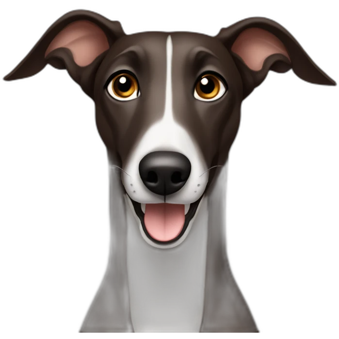 Dark brown greyhound with ears pointing towards the sky emoji