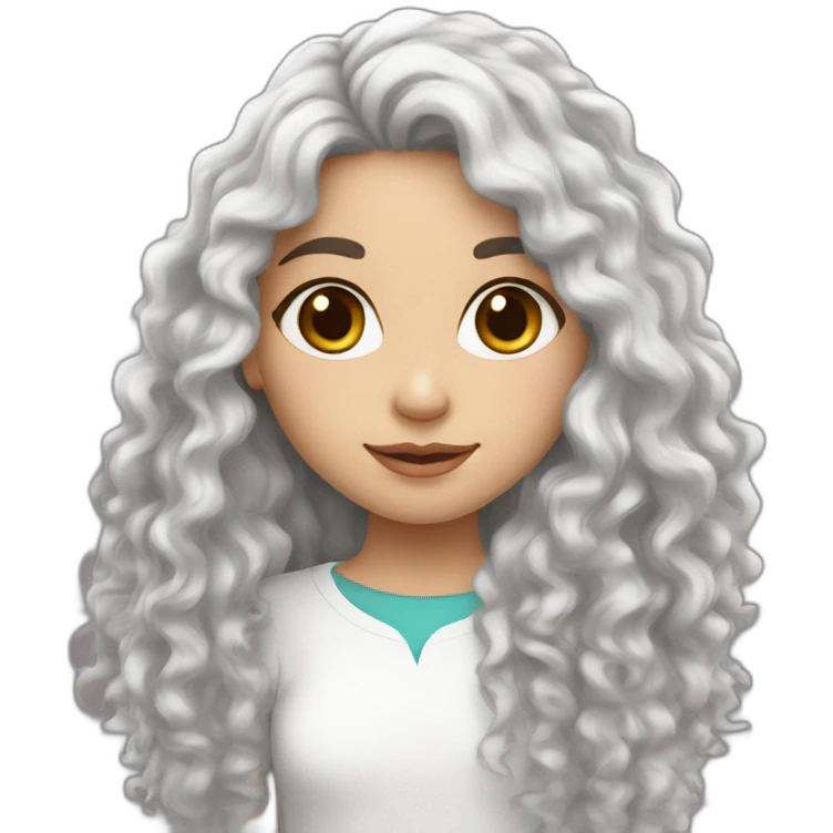 White skin color pakistani girl with black frizzy long hair emoji