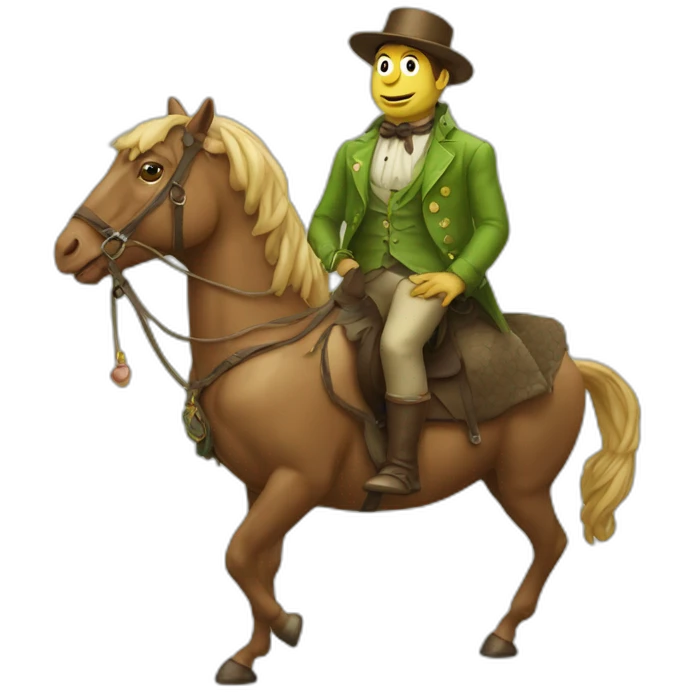 Man zitting on horse dressed as a toad emoji