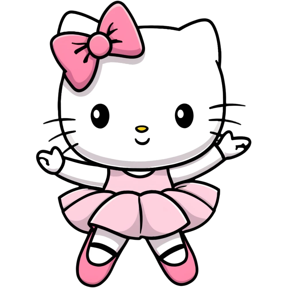 Hello Kitty doing ballet, wearing ballet slippers and tutu emoji