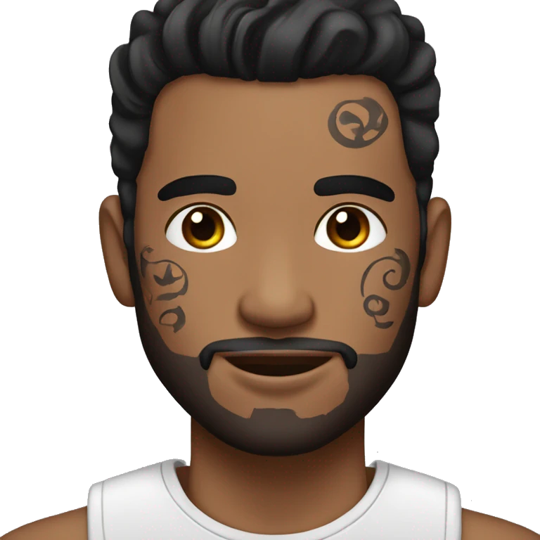 brown male with black mhair and neck tattoos and brow piercing  emoji