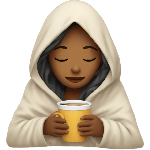girl inside a blanket sipping coffee eyes closed emoji